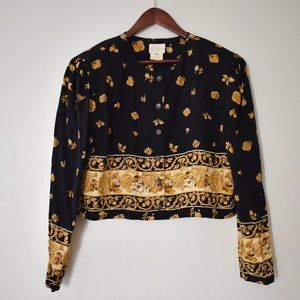 Vintage black cropped button up cardigan with gold details
